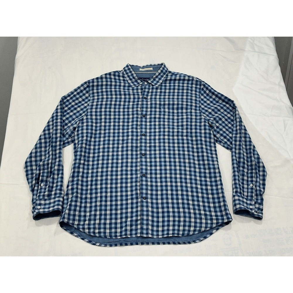Tommy Bahama Men's Size XL Blue Plaid Long Sleeve Button Up Casual Cotton READ